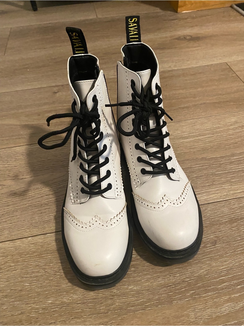 White Lace-Up Brogue Combat Boots for Women